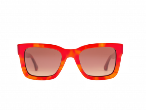 Bold rectangular sunglasses with tortoiseshell frame on transparent background