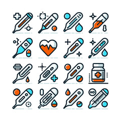 Medicine thermometer Icons set 