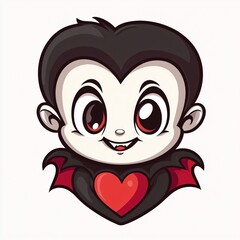 Naklejka premium Kawaii chibi vampire head with a red heart, an adorable cartoon character concept illustration perfect for Halloween and fantasy themes