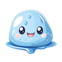 Adorable kawaii water drop character with a cheerful smiling face, a cute blue liquid blob mascot isolated on a white background