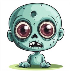 Adorable cartoon zombie with big expressive eyes, a cute undead character concept for Halloween illustration