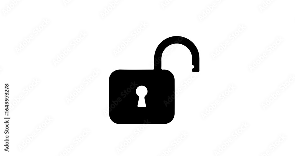 Poster object unlock security system access with open padlock icon for safety and privacy solutions illustr