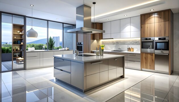 Modern Kitchen Cabinet with Open Drawers and Granite Countertop, Contemporary Modular Kitchen Drawers Open for Storage Display, Minimalist Kitchen Island with Sink and Open Storage Units