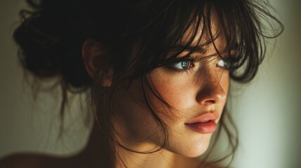 Close-up portrait of a woman with captivating eyes and expressive features