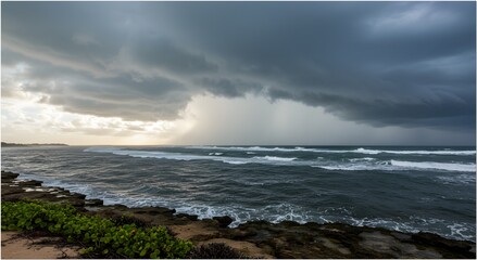 Fototapeta premium Dramatic Storm Clouds Over Turquoise Coral Sea Wakatobi Weather Indonesia Monsoon