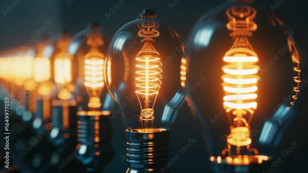 Poster a collection of electric bulb lights glowing in the dark, creating a warm and inviting atmosphere. t