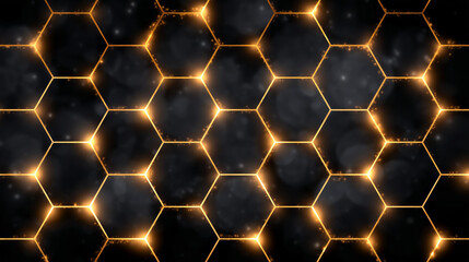 Obraz premium Abstract futuristic background with a glowing gold hexagon grid pattern
