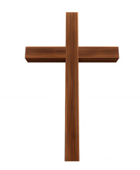 Polished wooden cross with natural grain and texture on transparent background