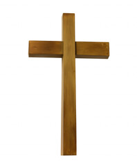 Polished wooden cross with smooth natural finish on transparent background