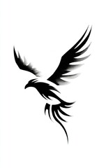 Obraz premium Stylized black eagle design with wings spread, isolated on white background