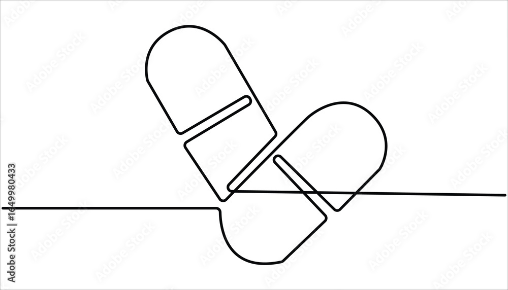 Poster single continuous line capsule tablets line art vector illustration. capsule continuous line icon. o