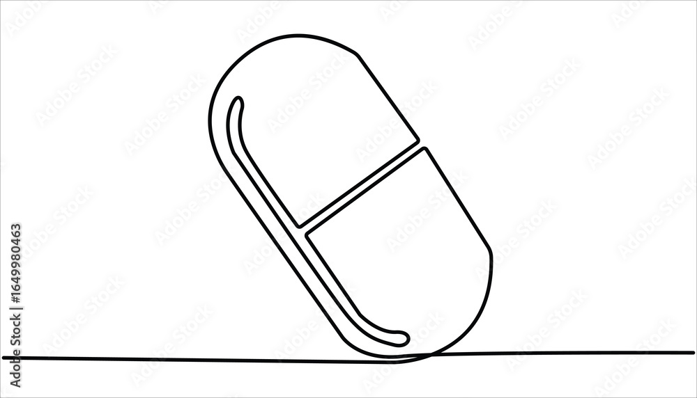 Poster single continuous line capsule tablets line art vector illustration. capsule continuous line icon. o