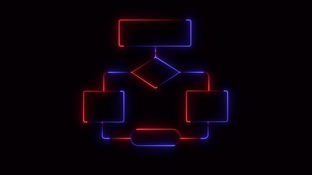 Glowing neon line Business hierarchy chart icon. Neon line Work flow Diagram on dark background