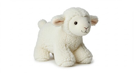 愛らしい子羊ぬいぐるみ 優しい光を浴びて微笑む. AI Generated