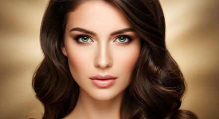 Close-up Beauty Portrait of a Woman with Luxurious Hair and Perfect Makeup