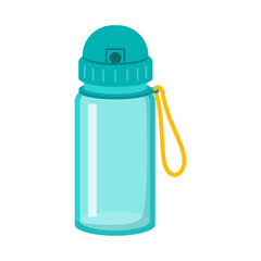 Illustration of blue water bottle with yellow loop on a white background