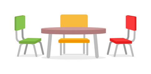 Colorful Table and Chairs Set for Dining Room or Playroom in Illustration Style
