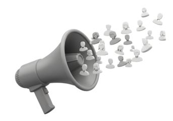 Dynamic megaphone broadcasts audience connection, spreading messages to a diverse group of people effectively.