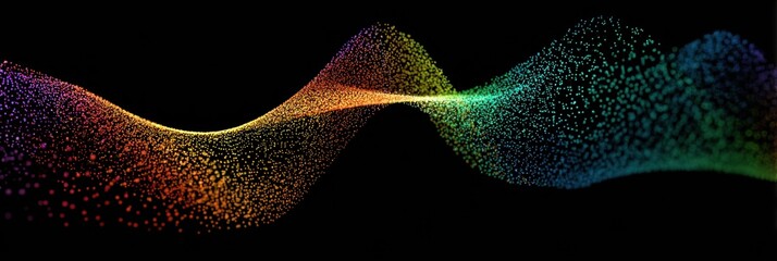 Colorful Wave of Particles Creating a Mesmerizing Abstract Pattern Against a Black Background