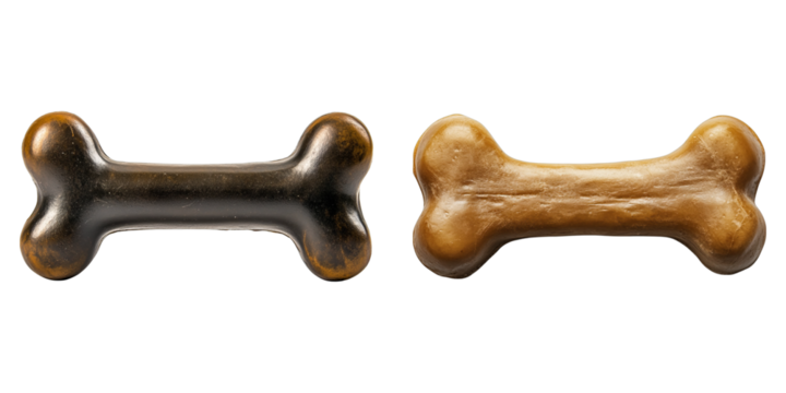 Two dog bones, one brown and one black