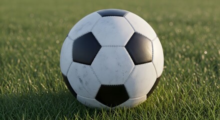 Fototapeta premium Soccer Ball Rolling on Green Grass Field During Daytime - Sports Action Photography - Outdoor Sports Environment Perspective