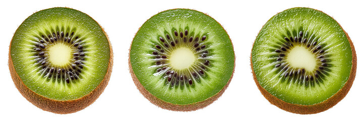 Three slices of a kiwi fruit