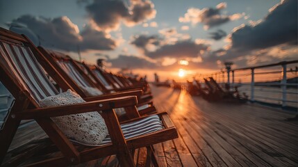 Sunset deck chairs on a cruise ship