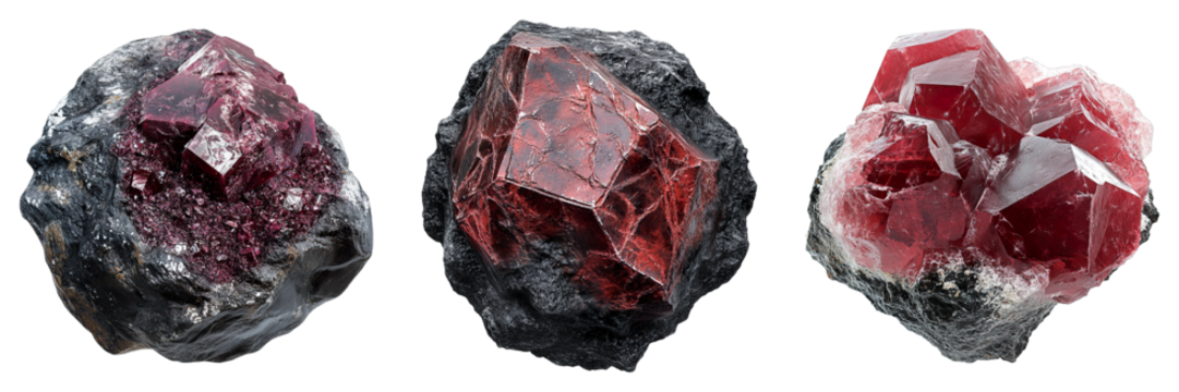 Three red rocks are shown in a row