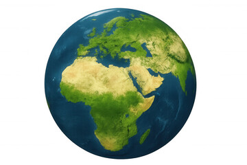 Planet earth rotating, revealing europe, africa, asia continents with photorealistic 3d rendering, transparent background