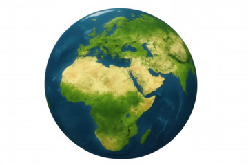 Planet earth rotating, revealing europe, africa, asia continents with photorealistic 3d rendering, transparent background