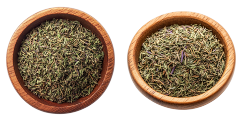 Two bowls of herbs are shown side by side
