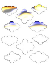 Collection of Stylized Cloud Illustrations, Various Shapes and Forms of Fluffy Clouds, Simple Cloud Graphics with Gradient Fill, Weather Symbol Vector Set for Design Projects and Sky Concepts.