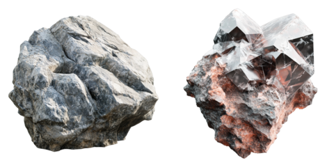 Two rocks, one gray and one black, are shown side by side