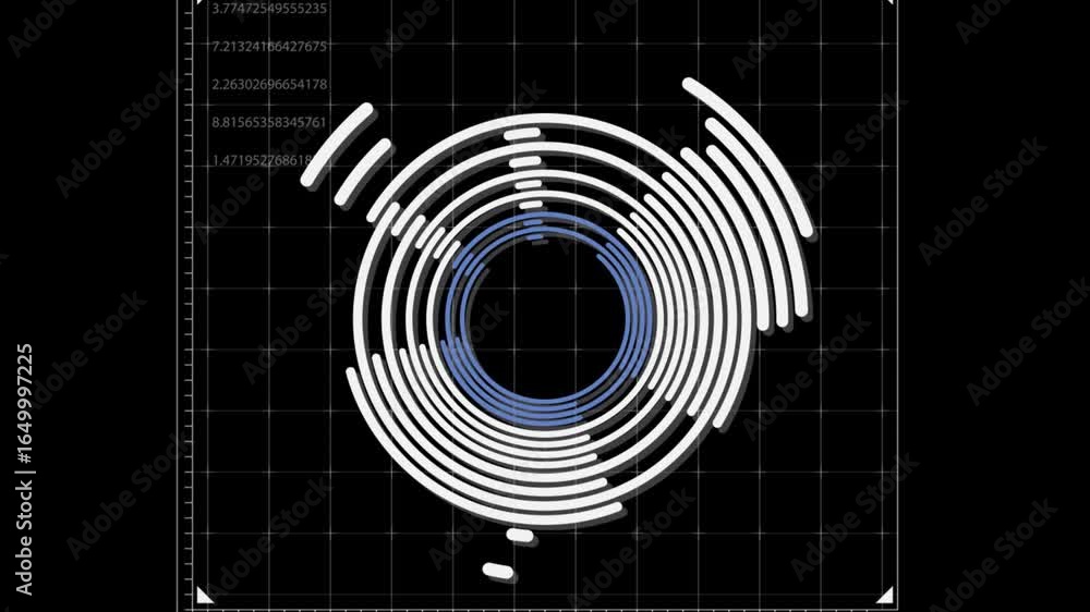 Aufkleber a black and white grid with numbers on the left side. a white dot appears in the center of the grid