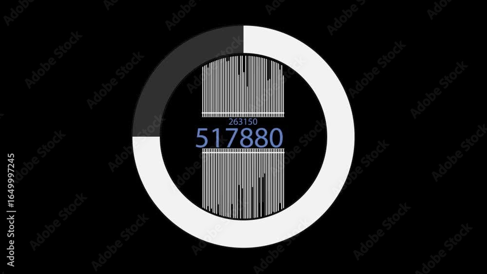 Poster a black and white circle with a white border spins, while a number counter displays a six-digit numb