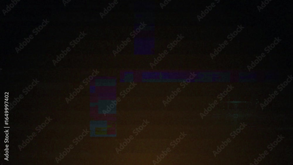 Poster a video of abstract glitch art with red and blue lights. the image appears to be a screen with stati