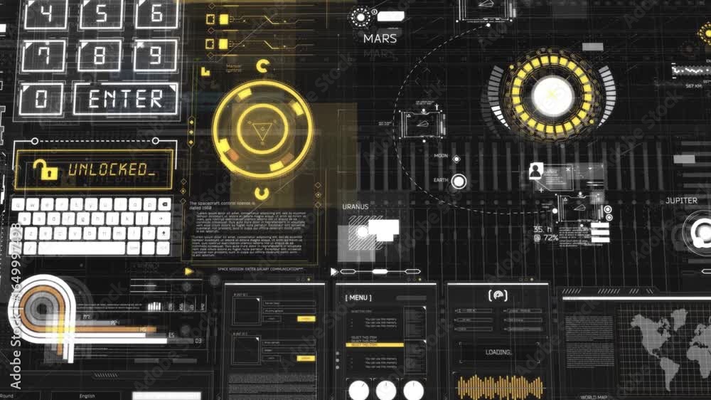 Poster a close-up shot of a futuristic user interface design. the screen features a variety of elements, in