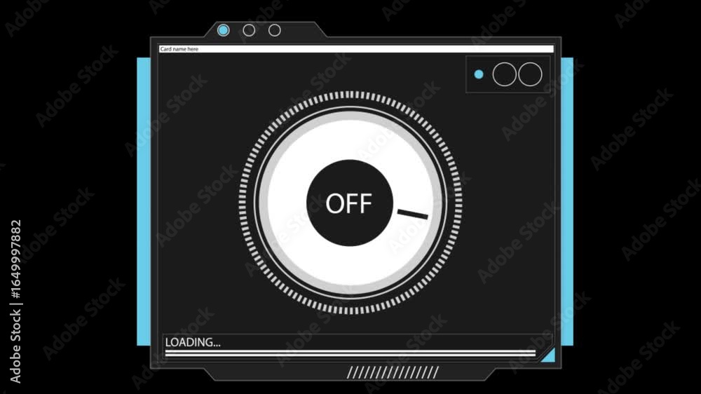 Poster a loading screen with a circular off switch and a progress bar at the bottom of the screen