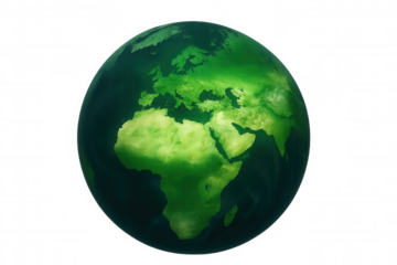 Rotating green globe highlighting europe and africa, transparent backdrop emphasizing global environmental sustainability
