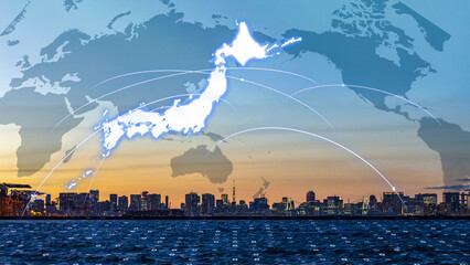 Digital transformation map of Japan, smart technology, innovation theme