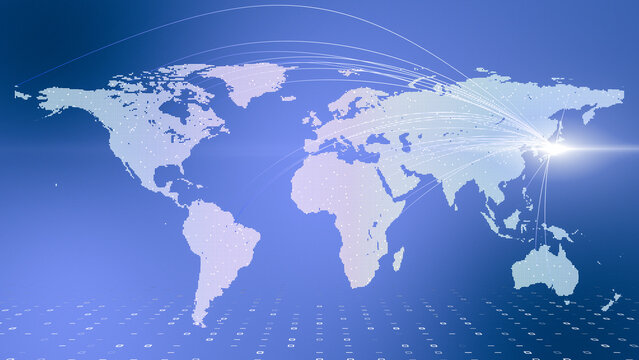 digital data connections radiating across continents, smart technology and innovation theme