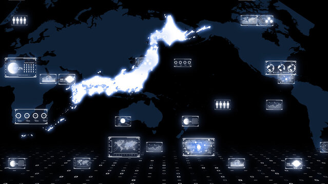 Digital transformation map of Japan, smart technology, innovation theme