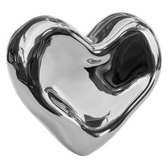 Shiny metallic heart sculpture with smooth reflective surface. isolated on transparent background cutout