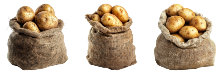 Three bags of potatoes are shown, each with a different number of potatoes