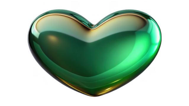 Shiny emerald green heart shape isolated on transparent background - Powered by Adobe