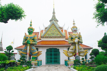 Fototapeta premium Wat Arun temple, one of landmark Chao Phraya river in Bangkok Thailand 
