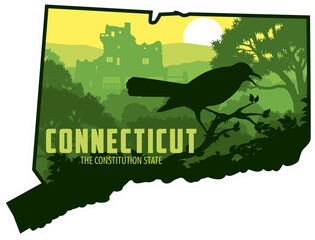 vector Connecticut sticker design with American Robin