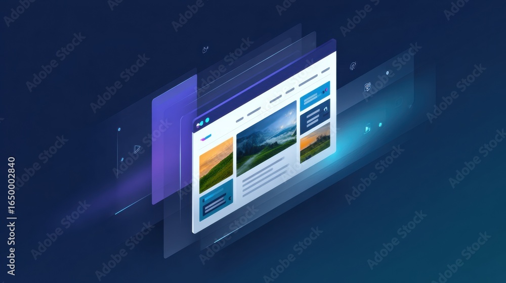 Poster dynamic user interface displaying multiple website layouts on a digital screen