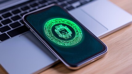 Glowing Green Digital Pattern on Smartphone Screen