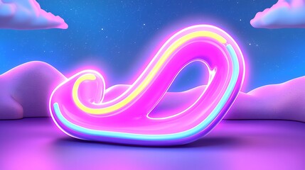 Glowing Pink Neon Shape in Pixel Art Night Sky